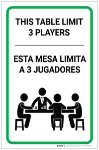This Table Limit 3 Players with Poker Icon Bilingual Spanish Portrait - Label