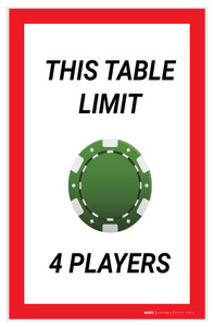 This Table Limit 4 Players Portrait with Poker Chip Emoji - Label