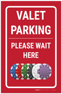 Casino Valet Parking - Please Wait Here Portrait with Emoji - Label