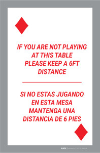 If You Are Not Playing at Table - Please Keep 6ft Distance Bilingual Spanish Portrait Diamond Playing Card - Label
