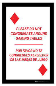 Please Do Not Congregate Around Gaming Tables Bilingual Spanish Portrait Diamond Playing Card - Label