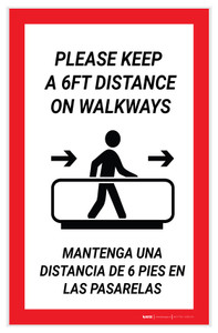 Please Keep a 6ft Distance on Walkways Bilingual Spanish Portrait - Label