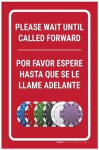 Casino Cage - Please Wait Until Called Forward Bilingual Spanish Portrait with Emoji - Label