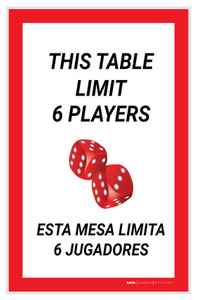 This Table Limit 6 Players Bilingual Portrait with Dice Emoji - Label