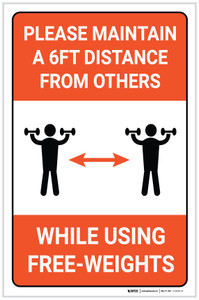 Please maintain a 6ft Distance From Others While Using Free-Weights - Label
