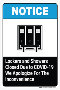 Lockers and Showers Closed Due to COVID-19 - We Apologize - Label