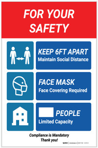 For Your Safety Social Distancing Multi-sign - Label