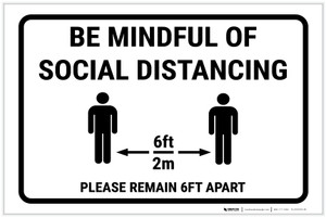 Be Mindful Of Social Distancing Landscape - Label