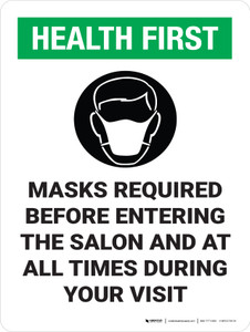 Health First: Masks Required Before Entering The Salon with Icon - Wall Sign
