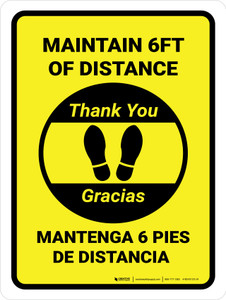 Maintain 6 Feet Distance - Thank you! Bilingual Spanish Portrait - Wall Sign