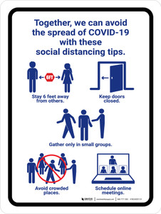 Together We Can Avoid the Spread of Covid-19 - Social Distancing Tips Portrait - Wall Sign