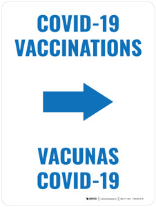 Covid-19 Vaccinations Arrow Right Bilingual Spanish Portrait - Wall Sign