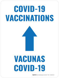 Covid-19 Vaccinations Arrow Up Bilingual Spanish Portrait - Wall Sign
