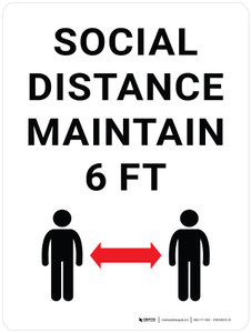 Social Distance - Maintain 6 ft with Graphic White Portrait - Wall Sign