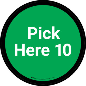 Pick Here 10 - Green Circle - Floor sign
