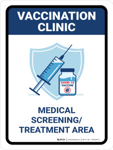Vaccination Clinic: Medical Screening Treatment Area Blue Portrait - Wall Sign