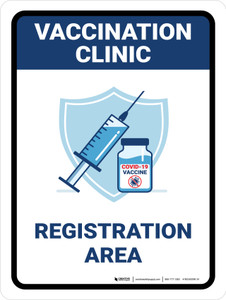 Vaccination Clinic: Registration Area Blue Portrait - Wall Sign