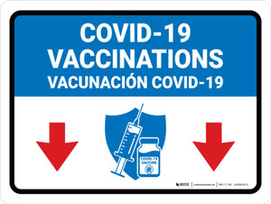 Covid-19 Vaccinations Down Arrow Bilingual Spanish Landscape - Wall Sign