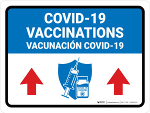 Covid-19 Vaccinations Up Arrow Bilingual Spanish Landscape - Wall Sign