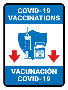 Covid-19 Vaccinations Down Arrow Bilingual Spanish Portrait - Wall Sign