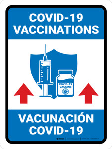 Covid-19 Vaccinations Up Arrow Bilingual Spanish Portrait - Wall Sign