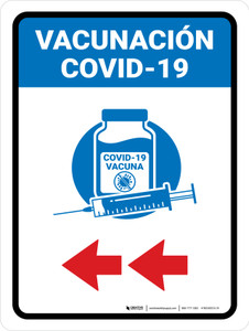 Covid-19 Vaccinations Left Arrow Spanish Portrait - Wall Sign