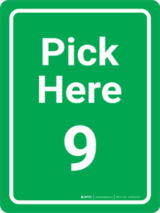 Pick Here 9 Green Portrait - Wall Sign