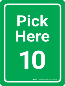 Pick Here 10 Green Portrait - Wall Sign