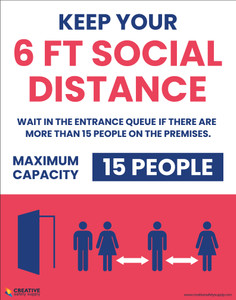 Keep Your 6 ft Social Distance Wait In The Entrance Queuing Maximum Capacity 15 People - Poster