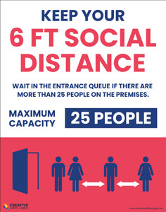 Keep Your 6 ft Social Distance Wait In The Entrance Queuing Maximum Capacity 25 People - Poster