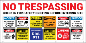 No Trespassing/Check in For Safety Briefing Before Entering Site - Banner
