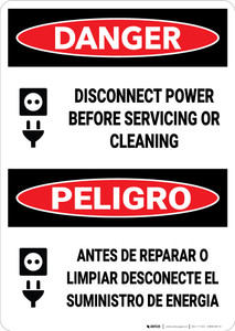 Danger: Disconnect Power Before Servicing Bilingual Spanish - Wall Sign