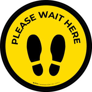 Please Wait Here Yellow with Icon Circular - Floor Sign