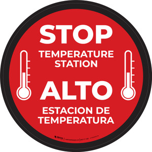 Stop Temperature Station Bilingual Spanish - Red/White with Icon Circular - Floor Sign