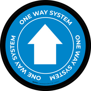 One Way System Traffic Flow with Arrow Blue Circular - Floor Sign