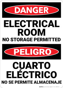 Danger: Electrical Room No Storage Permitted Bilingual Spanish - Wall Sign