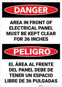 Danger: Keep Electrical Panel Clear Danger Bilingual Spanish - Wall Sign