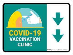 Covid-19 Vaccination Clinicdown Arrow Green Landscape - Wall Sign