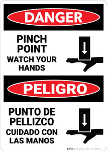 Danger: Pinch Point Watch Hands Bilingual Spanish - Wall Sign