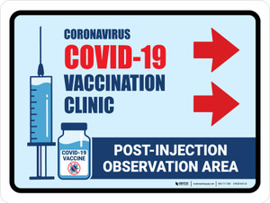 Covid-19 Vaccine Clinic: Post Injection Observation Area Right Arrow Landscape - Wall Sign