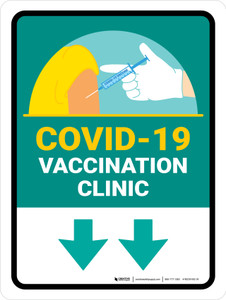 Covid-19 Vaccination Clinic Down Arrow Green Portrait - Wall Sign