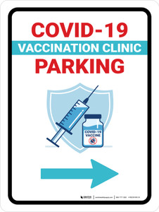 Covid-19 Vaccination Clinic Parking Right Arrow Portrait - Wall Sign