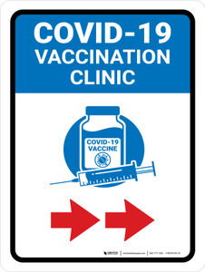 Covid-19 Vaccination Clinic Right Arrow Blue Portrait - Wall Sign