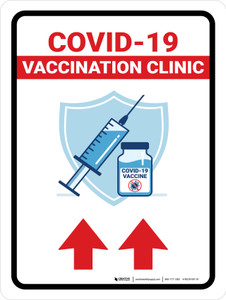 Covid-19 Vaccination Clinic Up Arrow Red Portrait - Wall Sign