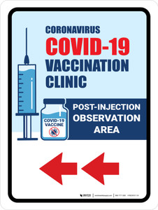 Covid-19 Vaccine Clinic: Post Injection Observation Area Left Arrow Portrait - Wall Sign
