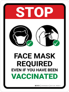 STOP: Face Mask Required Even If You Have Been Vaccinated Portrait - Wall Sign STOP: Face Mask Required Even If You Have Been Vaccinated Portrait - Wall Sign