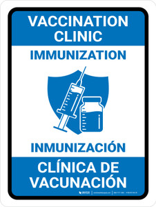 Vaccination Clinic Immunization Bilingual Spanish Blue Portrait - Wall Sign