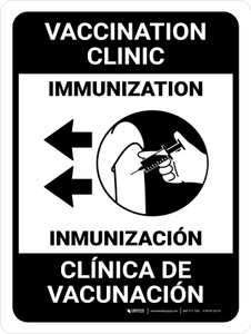 Vaccination Clinic: Immunization Left Arrow Bilingual Spanish Portrait - Wall Sign