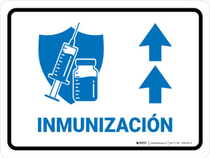 Immunization With Vaccine Injection Icon Up Arrow Spanish Blue Landscape - Wall Sign