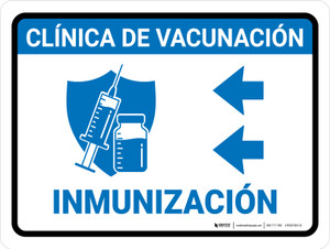 Vaccination Clinic: Immunization Left Arrow Spanish Blue Landscape - Wall Sign